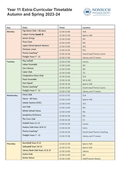 Year 11 Extra curricular